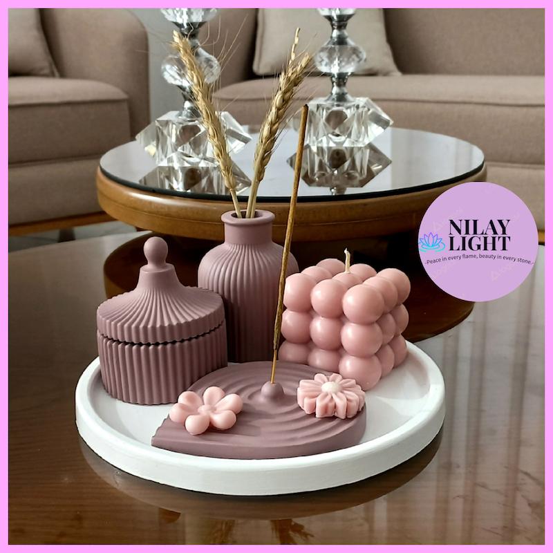 ست دکوری سنگ مصنوعی سفید کالباسی تیره ۵پارچه کد۱