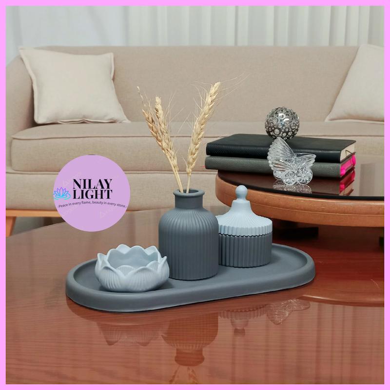 ست دکوری سنگ مصنوعی طوسی تیره و روشن ۴پارچه کد۱