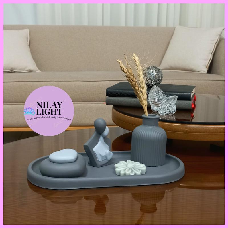 ست دکوری سنگ مصنوعی طوسی تیره و روشن ۴پارچه کد۲