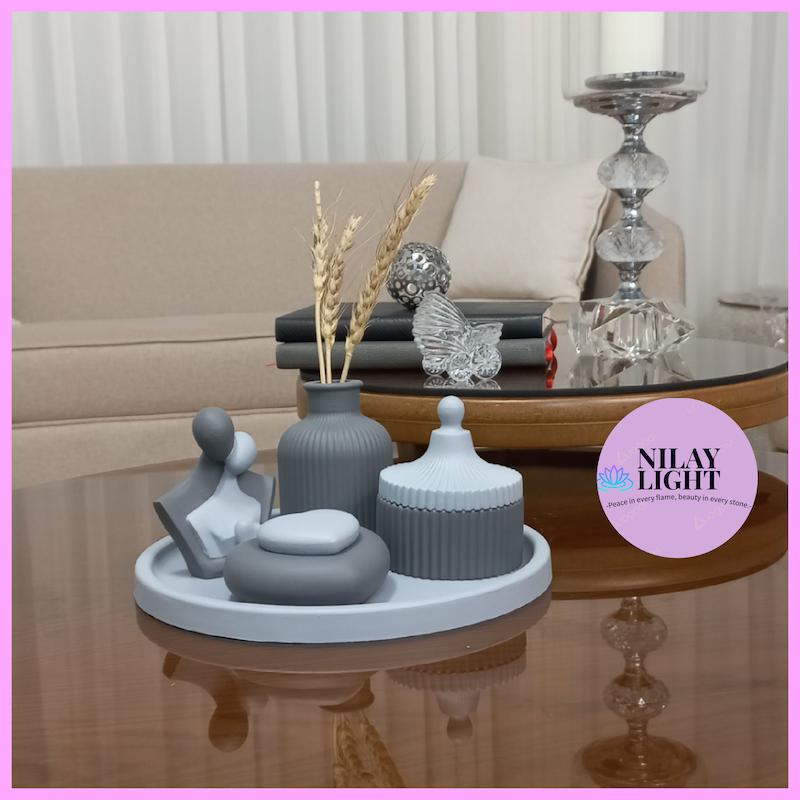 ست دکوری سنگ مصنوعی طوسی تیره و روشن ۵پارچه کد۴