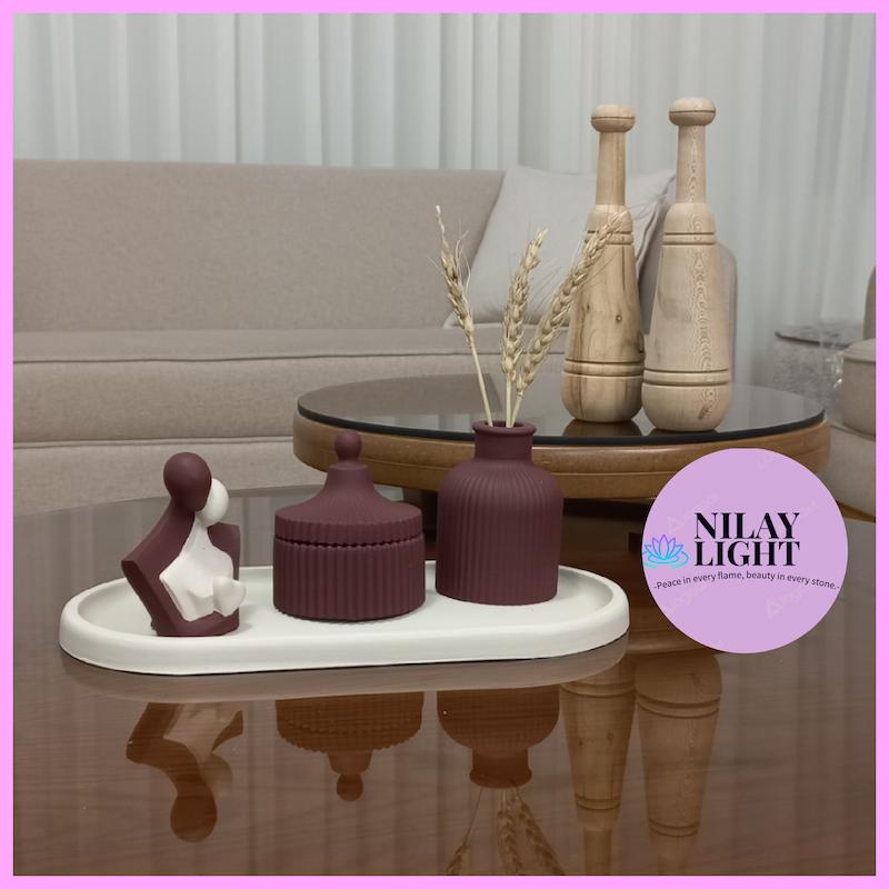 ست دکوری سنگ مصنوعی زرشکی مارون و  کرم وانیلی۴پارچه کد۲