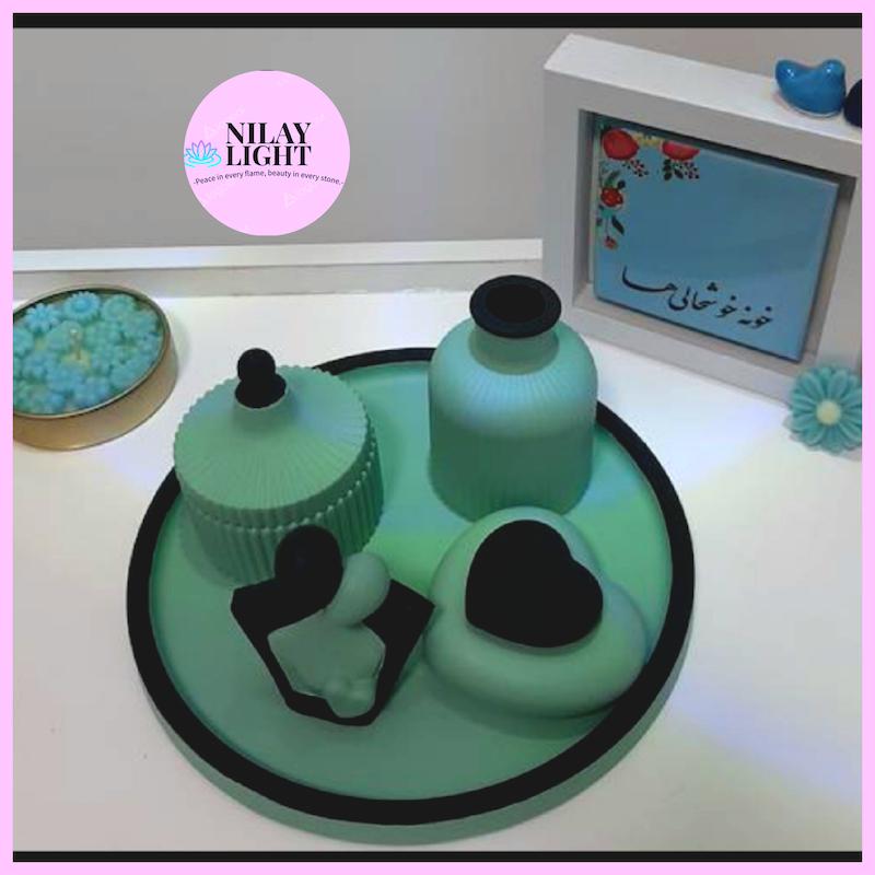 ست دکوری سنگ مصنوعی سبز دریا مشکی ۵ پارچه کد ۲