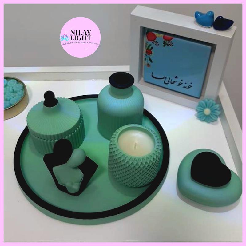 ست دکوری سنگ مصنوعی سبز دریا مشکی ۶ پارچه کد ۳