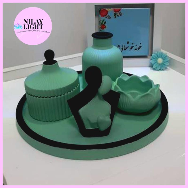 ست دکوری سنگ مصنوعی سبز دریا مشکی ۵ پارچه کد ۵