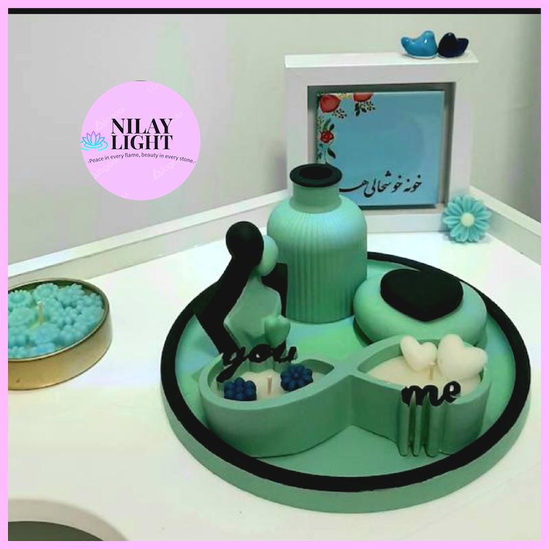 ست دکوری سنگ مصنوعی سبز دریا مشکی ۵ پارچه کد ۶