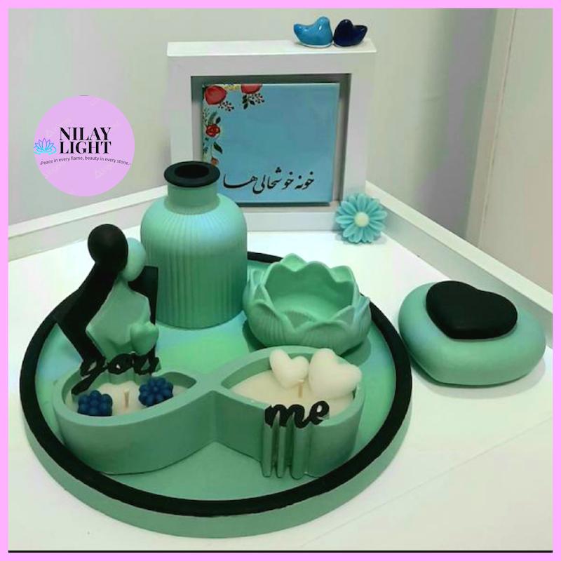 ست دکوری سنگ مصنوعی سبز دریا مشکی ۶ پارچه کد ۷