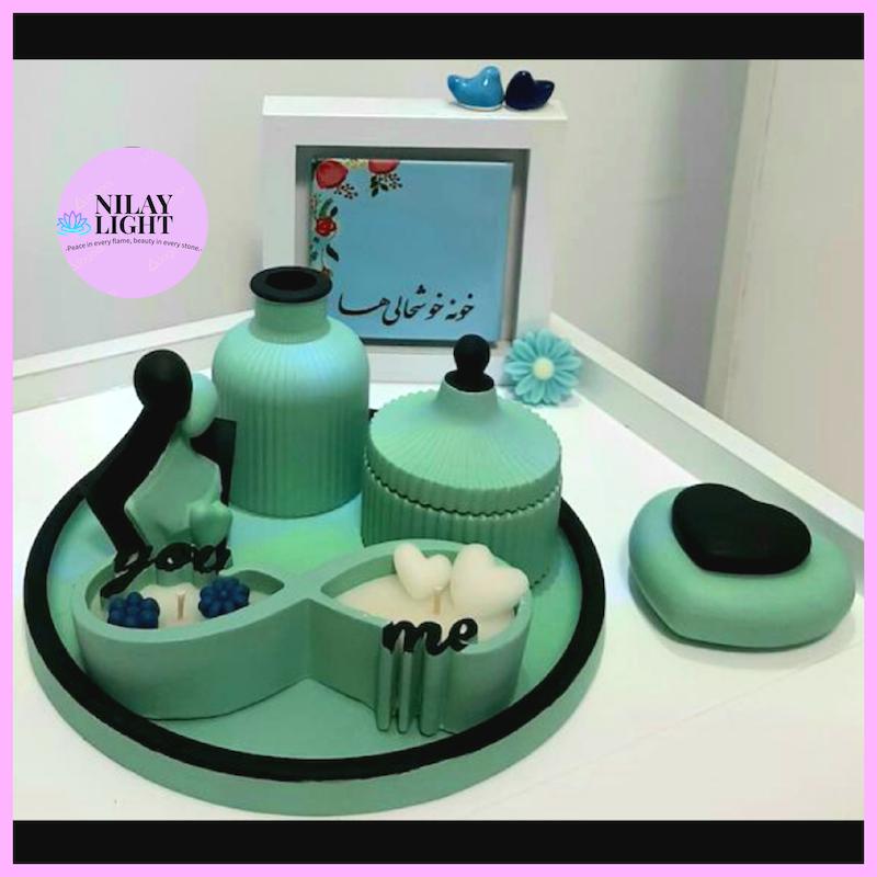 ست دکوری سنگ مصنوعی سبز دریا مشکی ۶ پارچه کد۸