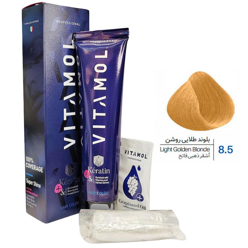 کیت رنگ مو ویتامول _ Vitamol شماره 8/5 بلوند طلایی روشن