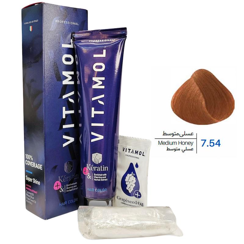 کیت رنگ مو ویتامول _ Vitamol شماره 7/54 عسلی متوسط