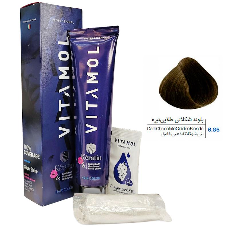 کیت رنگ مو ویتامول _ Vitamol شماره 6/85 بلوند شکلاتی طلایی تیره