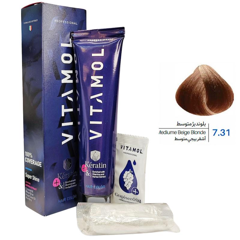 کیت رنگ مو ویتامول _ Vitamol شماره 7/31 بلوند بژ متوسط