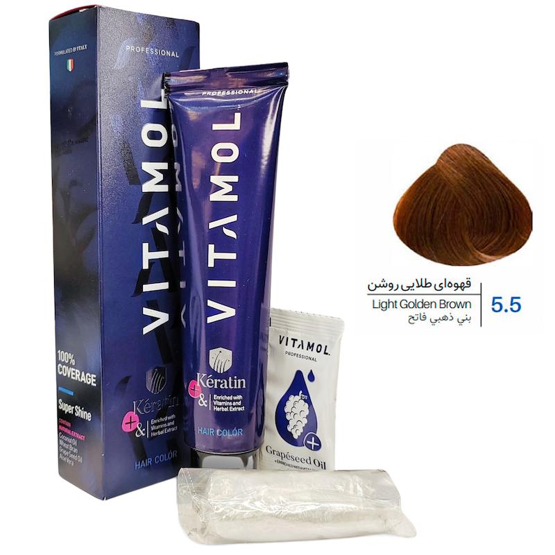 کیت رنگ مو ویتامول _ Vitamol شماره 5/5 قهوه ای طلایی روشن