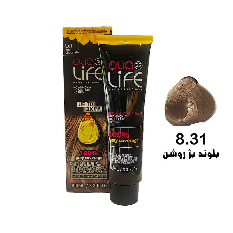 رنگ مو بدون آمونیاک اولیالایف _ Olialife شماره 8.31 بلوند بژ روشن