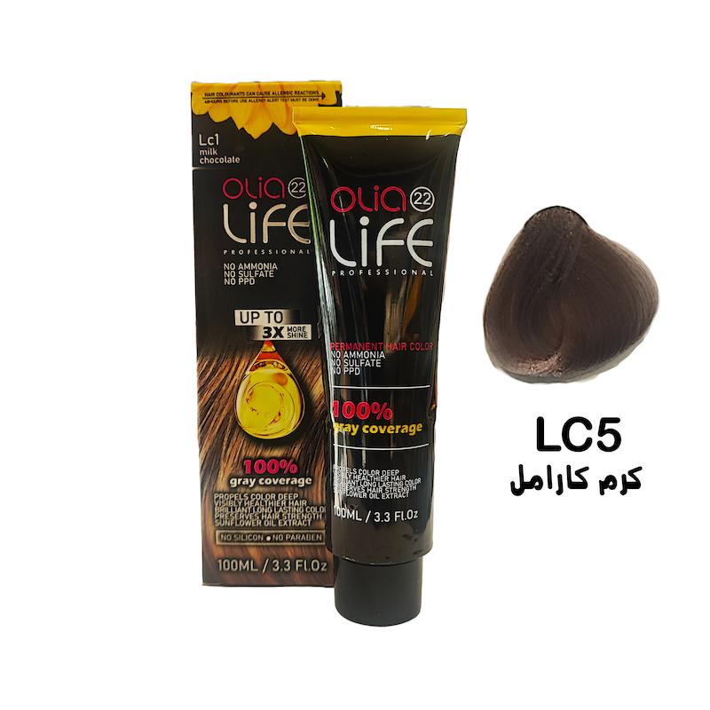 رنگ مو بدون آمونیاک اولیالایف _ Olialife شماره LC5 کرم کارامل