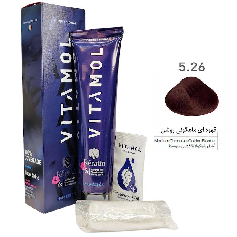 کیت رنگ مو ویتامول _ Vitamol شماره 5/26 قهوه ای ماهگونی روشن
