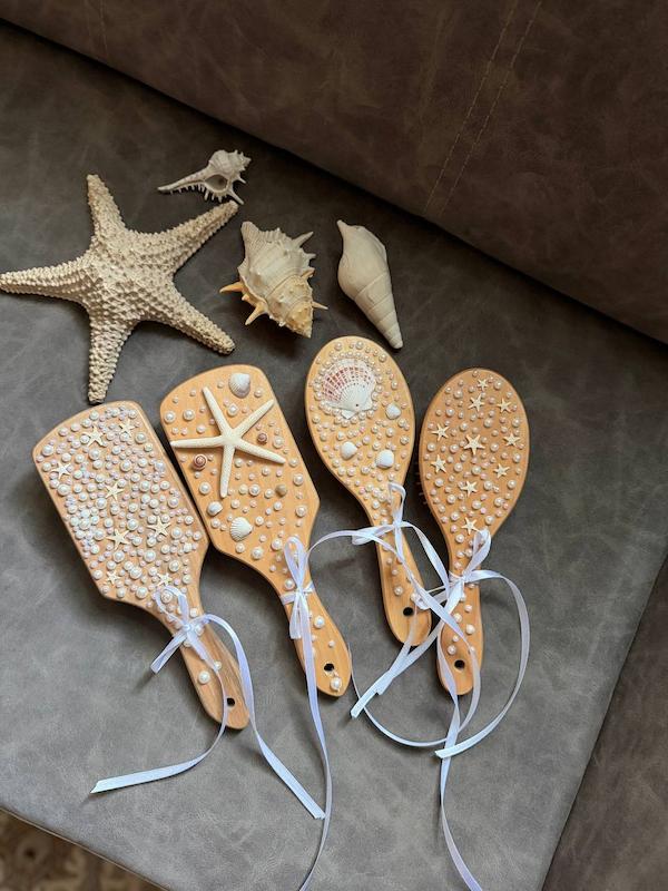 برس چوبی بامبو مرواریدی دست ساز