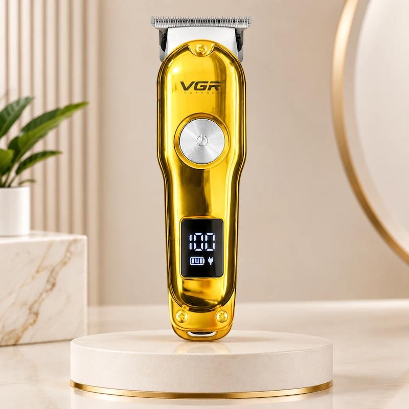 ماشین اصلاح و خط‌زن حرفه‌ای وی‌جی‌آر (VGR) مدل طلایی با نمایشگر LED