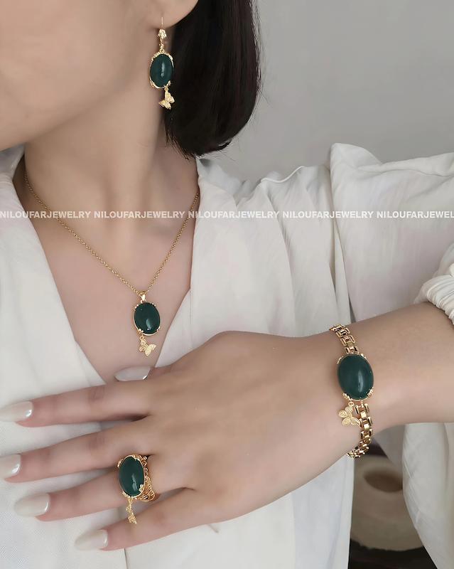 سرویس عقیق سبز طرح طلا 
