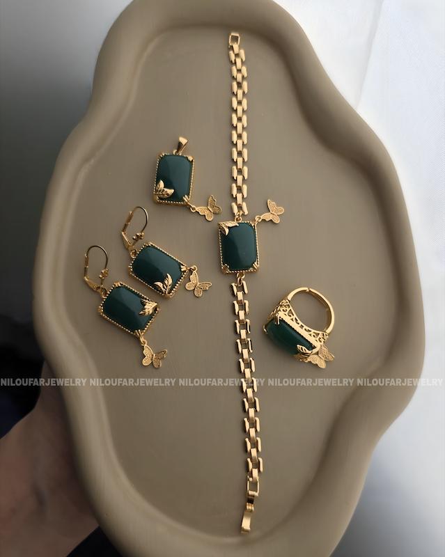 سرویس عقیق سبز طرح طلا 