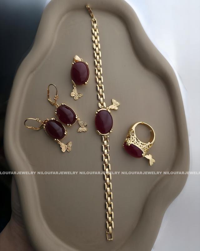 سرویس عقیق سرخ بیضی طرح طلا