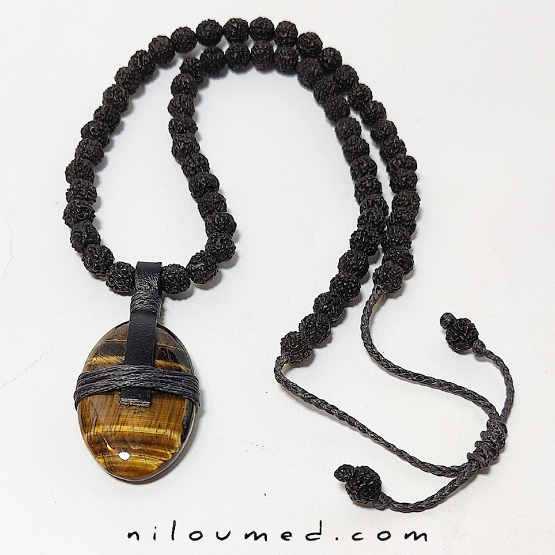 گردنبند بلک رودراکشا و چشم ببر 