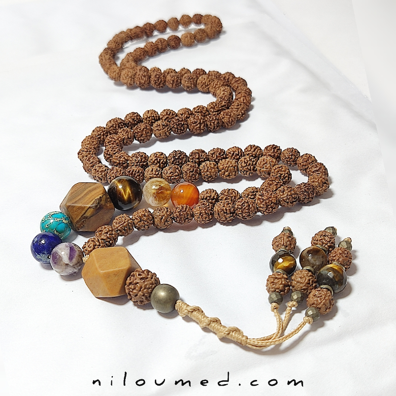 تسبیح رودراکشا و هفت چاکرا پاکسازی چاکراها و محافظ هاله‌ی انرژی و رضایت درونی کد 63