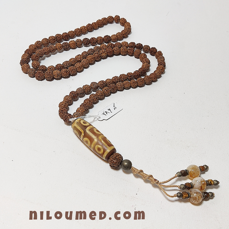 تسبیح رودراکشا و عقیق تبتی نه چشم خورشیدی کد 286
