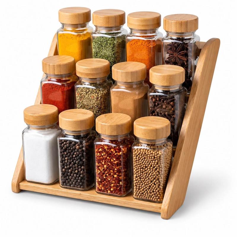 ست ۱۲ پارچه ادویه مانلی با استند چوبی دوحالته؛