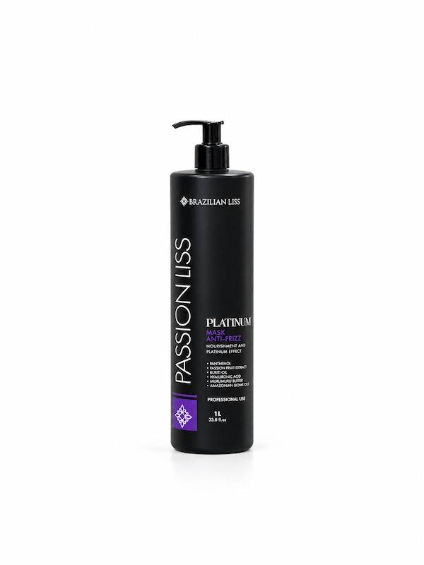 بسترساز حرفه‌ای Passion Liss Platinum برند Brazilian Liss، مناسب استفاده تخصصی برای ایجاد صافی، کنترل وز و افزایش لطافت و درخشندگی مو. حجم ۱ لیتر