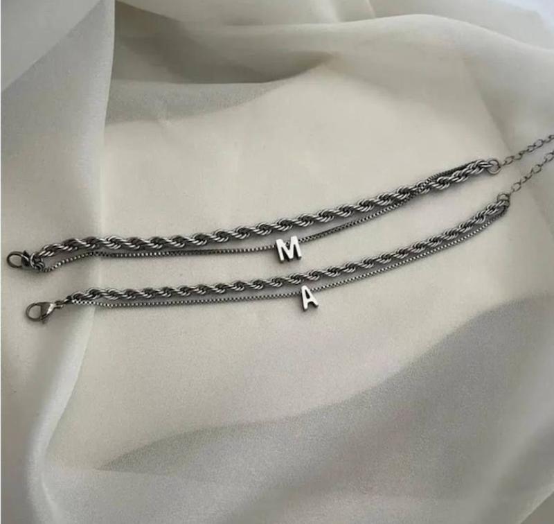 دستبند ست دولاین طنابی و حروف