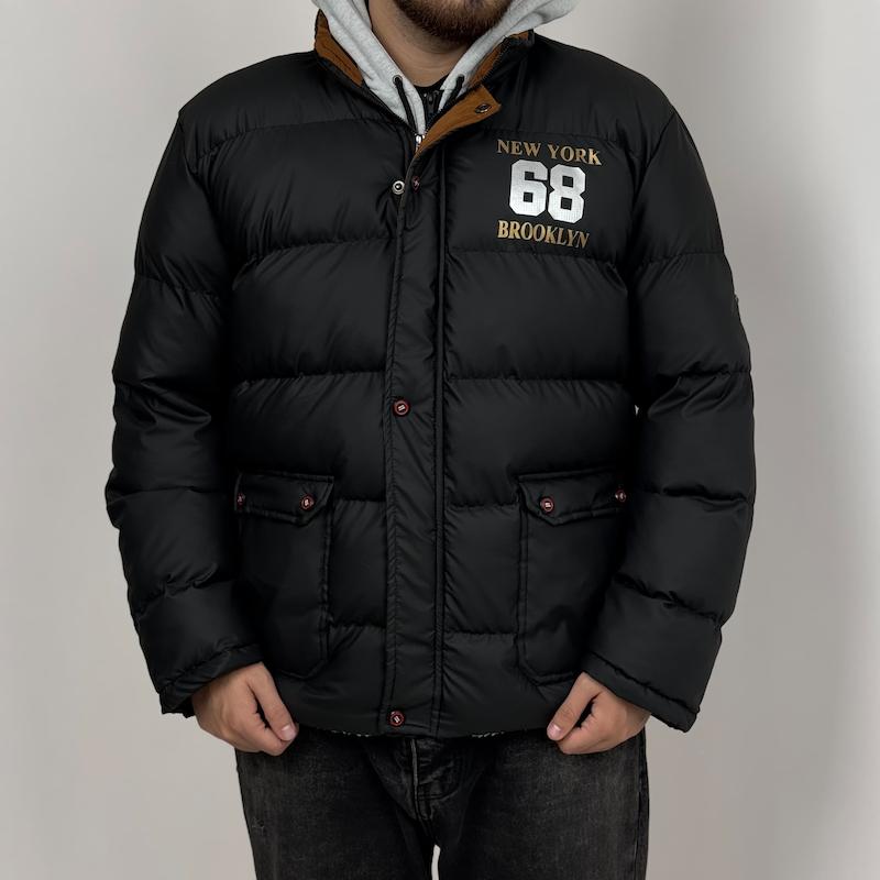 کاپشن پف‌دار مشکی مردانه مدل Brooklyn 68 با هودی زیپی جداشونده – رویه سیلیکونی 142
