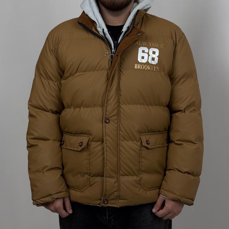 کاپشن پف‌دار شتری مردانه مدل Brooklyn 68 با هودی زیپی جداشونده – رویه سیلیکونی 142
