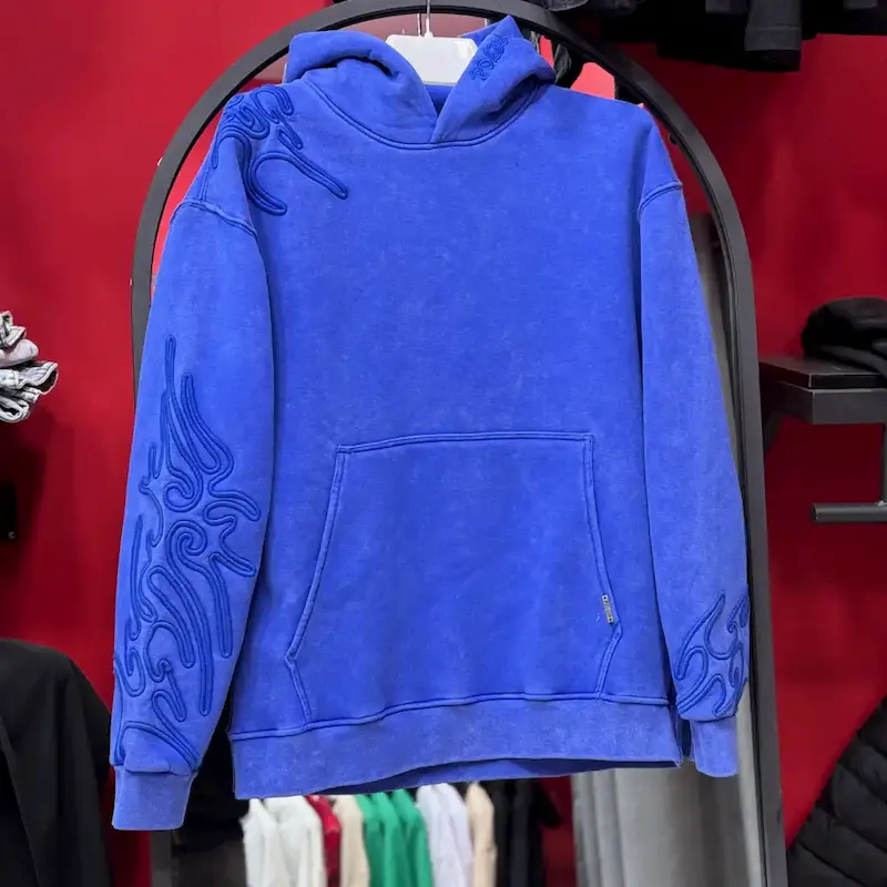 هودی مدل استین گلدوزی برجسته برند پولیزی رنگ آبی 145