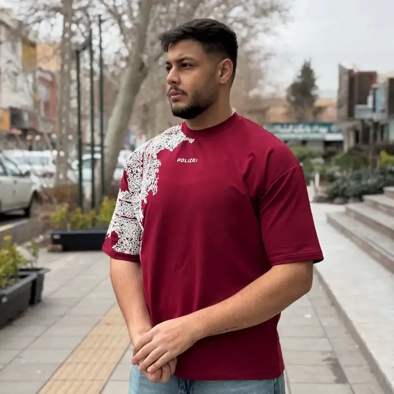 تیشرت یقه گرد چاپی پفکی برجسته پولیزی مشکی 165