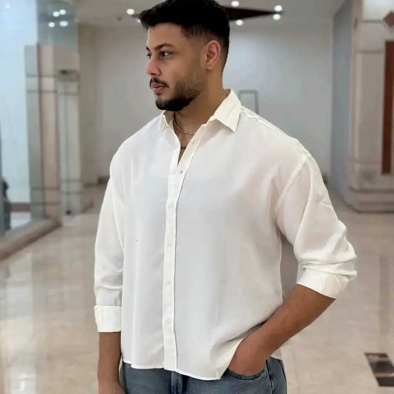 پیراهن لینن باکس فیت مردانه سفید 174