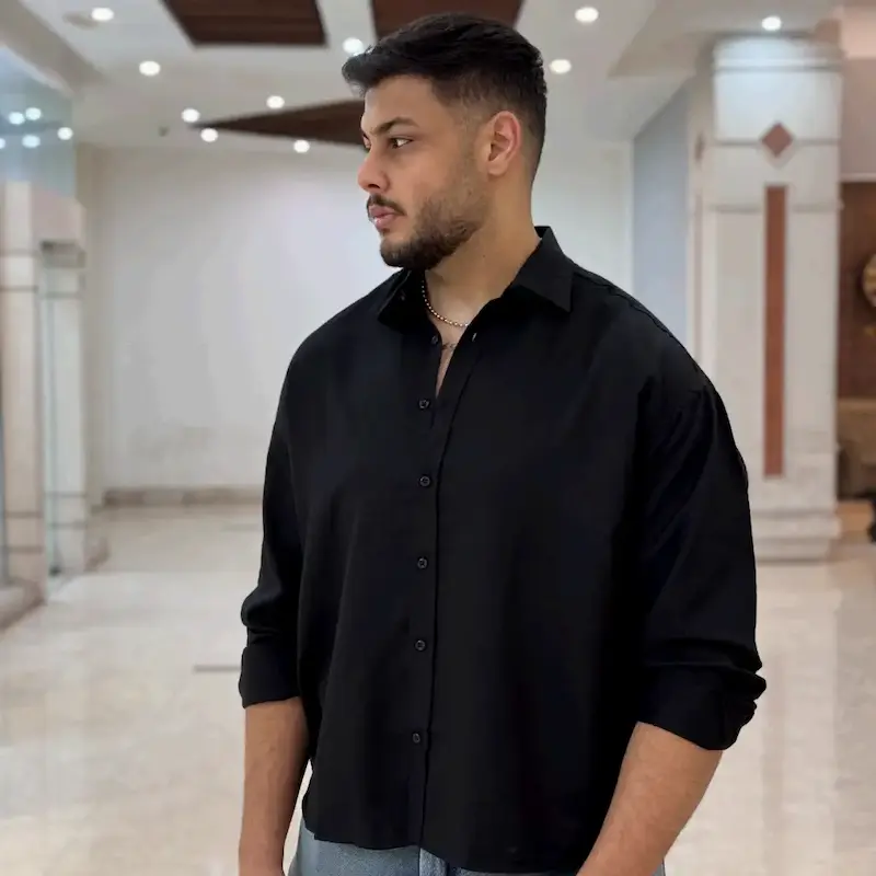 پیراهن لینن باکس فیت مردانه مشکی 175