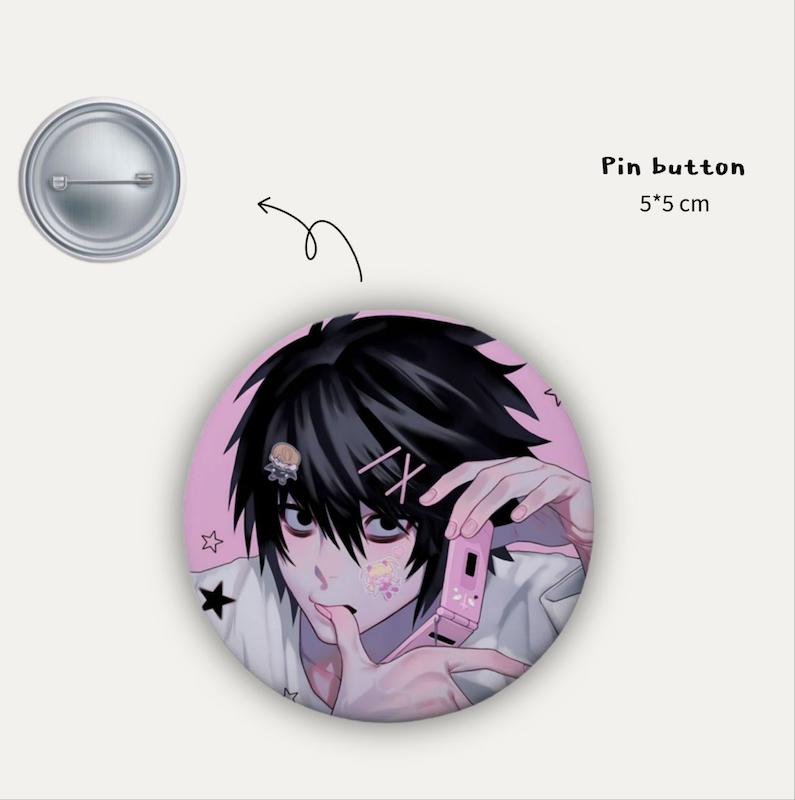 L Lawliet " death note " pin button 