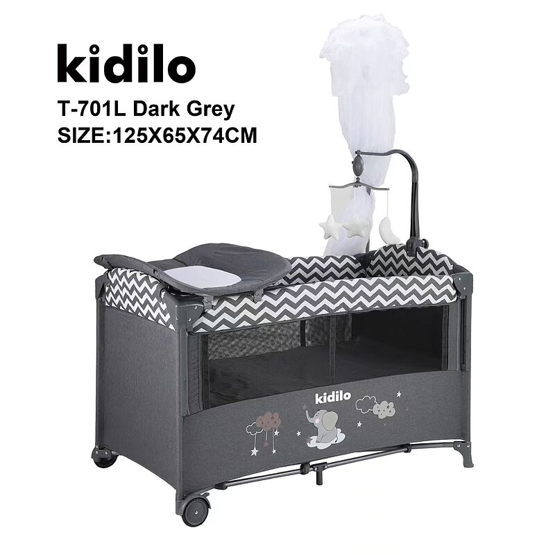 تخت و پارک چند کاره کیدیلو مدل kidilo T702L - طوسی تیره