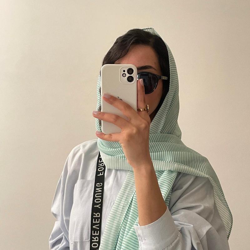 شال حریر سبز راه راه