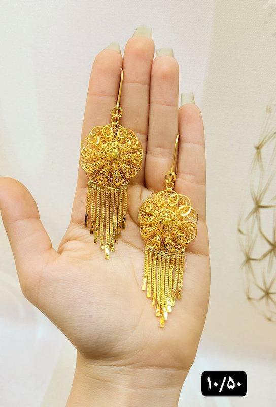 گوشواره نقره طرح گل نمادار ابکاری طلا