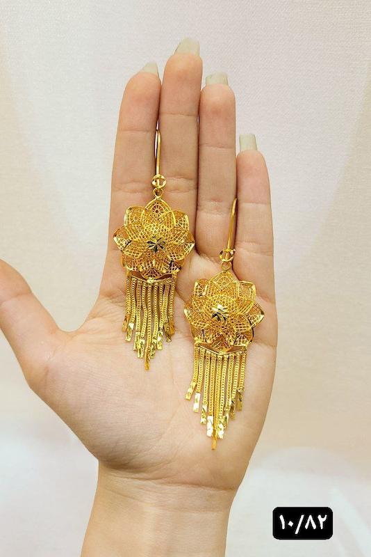 گوشواره نقره طرح گل نمادار ابکاری طلا