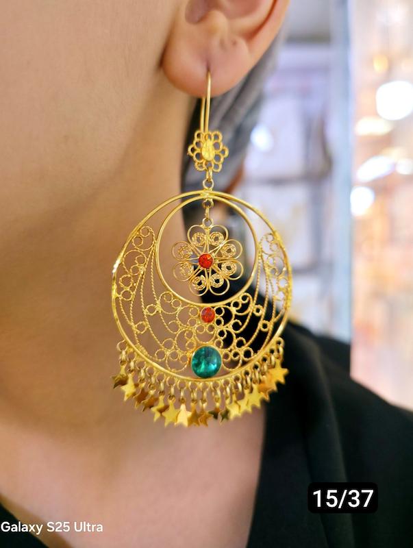 گوشواره ماهک نقره ابکاری طلا 