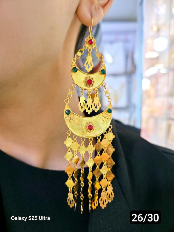 گوشواره ماهک نقره ابکاری طلا 