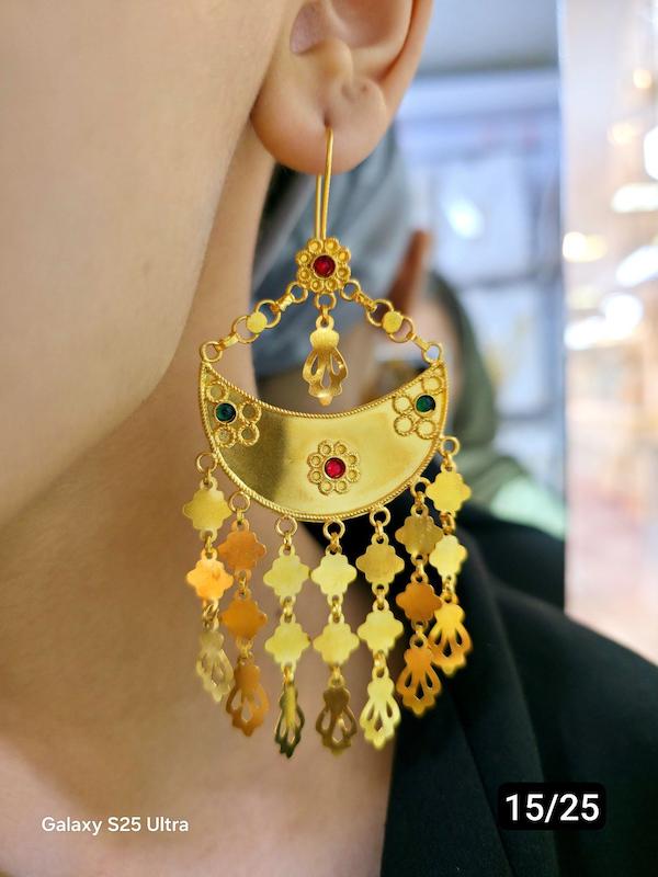 گوشواره ماهک نقره ابکاری طلا 