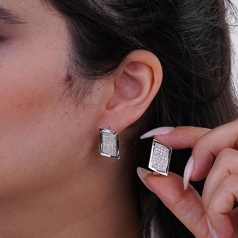 گوشواره نقره هندسی نگین‌دار زنانه شمیم سیلور 100150092