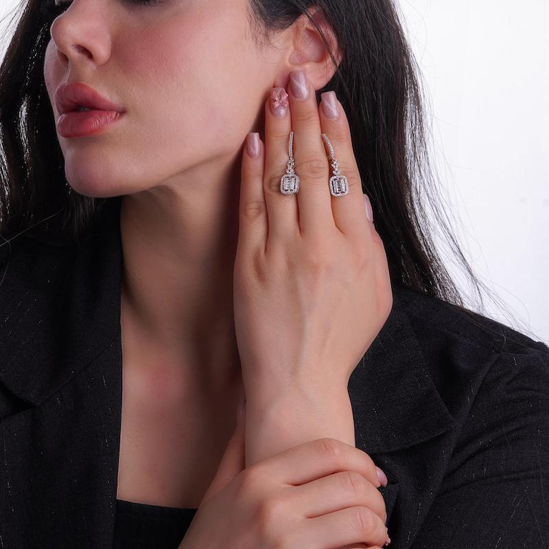 گوشواره نقره طرح مربع باگت شمیم‌سیلور 10015100