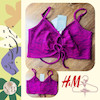 کراپ تاپ - نیم تنه دخترانه جلو گره رنگ ارغوانی برند H&M