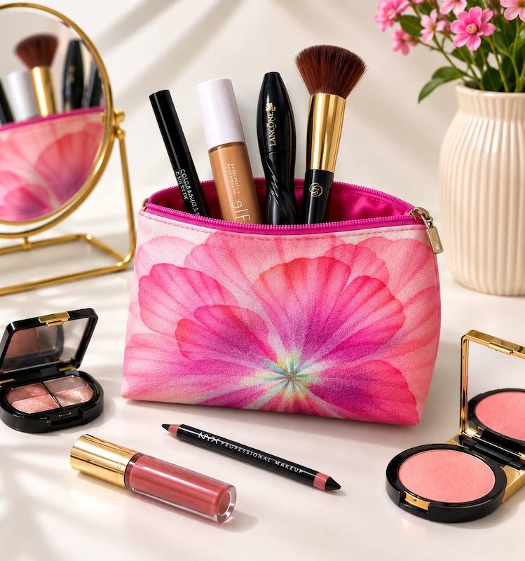 کیف آرایشی پارچه‌ای طرح‌دار و زیپ‌دار با آستر داخلی