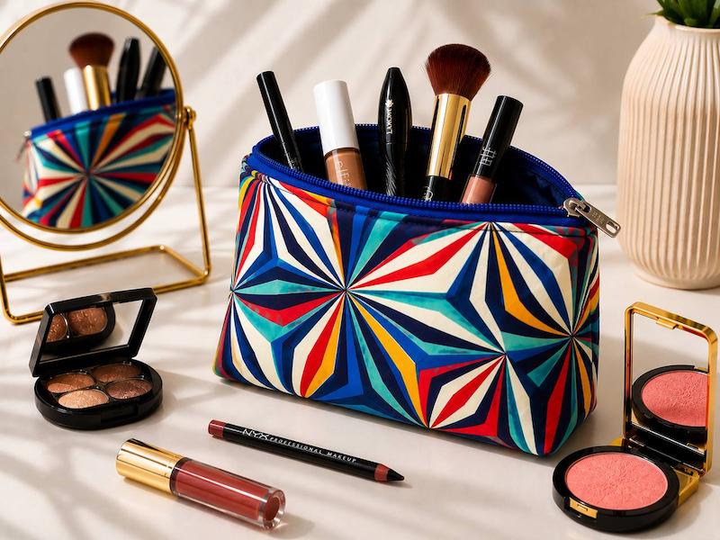 کیف آرایشی پارچه‌ای طرح‌دار و زیپ‌دار با آستر داخلی