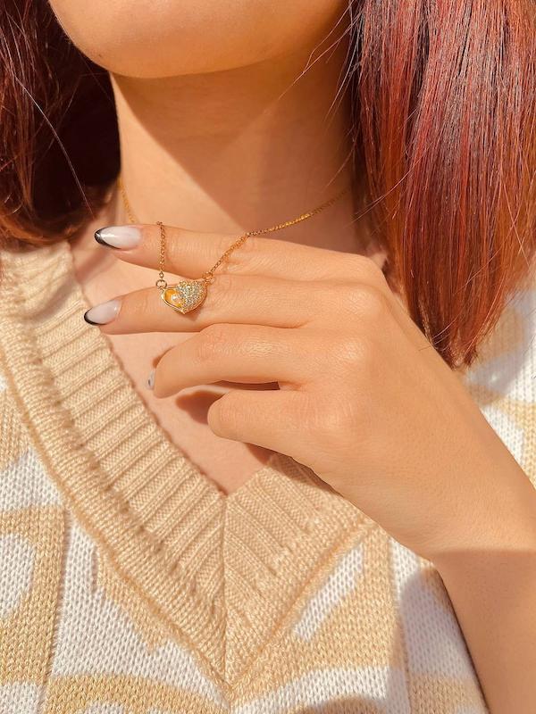 گردنبند قلب نگینی مروارید استیل